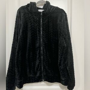 FIT COLLECTIVE Plush Faux Fur Zip Hoodie – Black – Size 2X